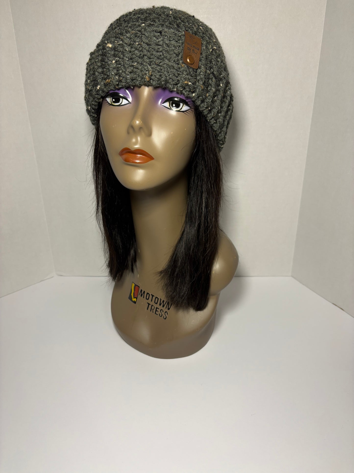 Green Tweed Ribbed Brim Beanie
