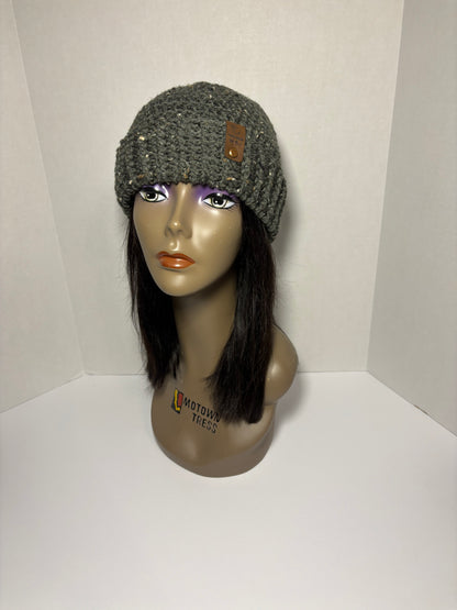 Green Tweed Ribbed Brim Beanie